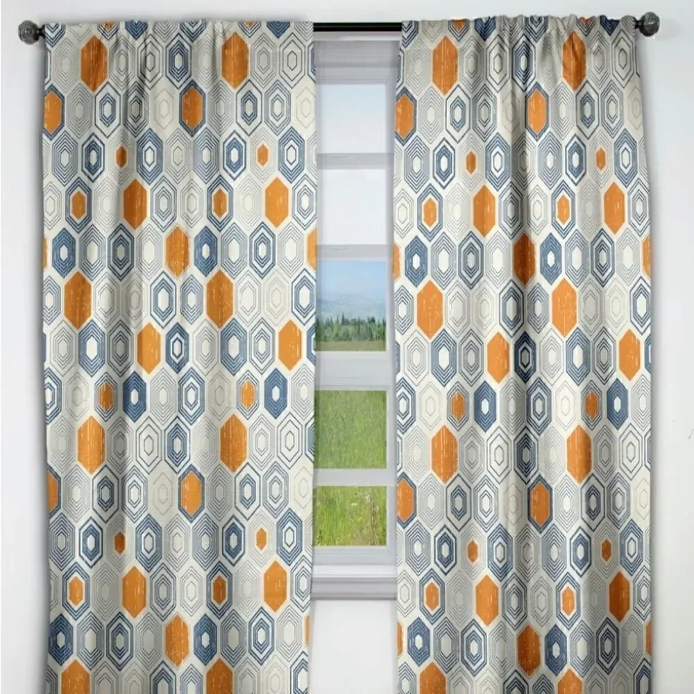 Designart Retro Hexagon Pattern IX Mid-Century Modern Blackout Curtain 2 panels